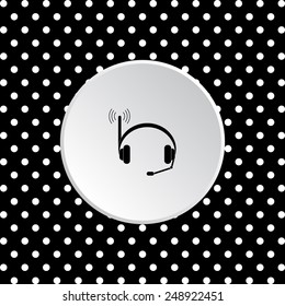 The white circles on a black background. Headphones. Musical accessories running through wi-fi network,  vector illustration, EPS 10
