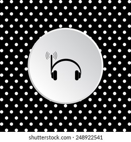 The white circles on a black background. Headphones. Musical accessories running through wi-fi network,  vector illustration, EPS 10