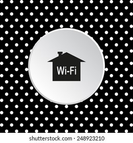 The white circles on a black background. The house is surrounded by a network wi-fi , vector illustration, EPS 10