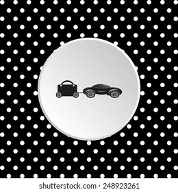 The white circles on a black background. trailer, car, suitcase on wheels , vector illustration, EPS 10