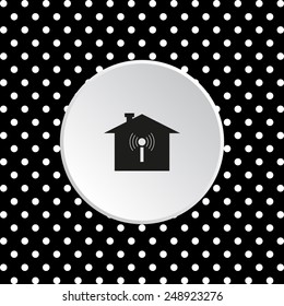 The white circles on a black background. The house is surrounded by a network wi-fi , vector illustration, EPS 10