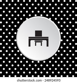 The white circles on a black background. desk and chair, a table in the office.  Vector illustration EPS 10