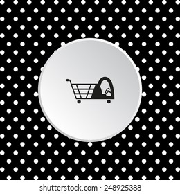 The white circles on a black background. Shopping basket with cabin for children, vector illustration, EPS 10