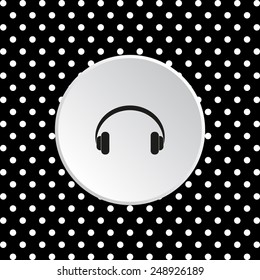 The white circles on a black background. Headphones. Musical accessory,   vector illustration, EPS 10