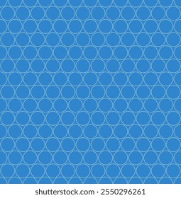 Weiße Kreise auf blauem Hintergrund. Polka Dot Stil einfache Vektormode-Design. Nahtloses Modemuster. Minimale Ringe Linie Art Muster.