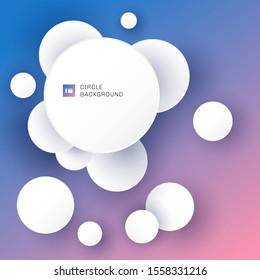 White circles overlapping with shadow on blue and pink gradient background. Vector illustration