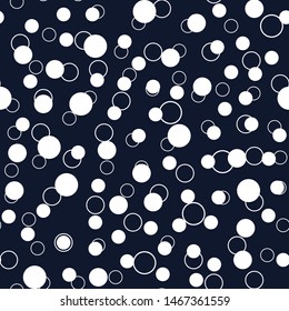 White circles, polka dots on dark blue background. Seamless vector pattern. Design for print on fabric in repeat