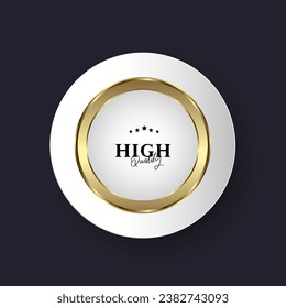 A white circles of Realistic vector sparkling shiny glowing golden ring on white button isolated on dark bckground