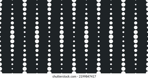 White circles in a row vertically. Dotted line design made up of dots on a black background.