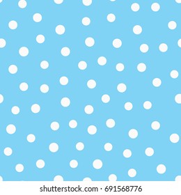 White circles scattered on a blue background. Simple seamless pattern. Drawn by hand. Vector illustration.