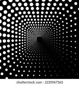 White circles, square halftone on the black background. Vector illustration.