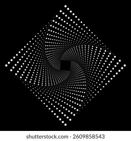 White circles, square halftone on the black background. Vector illustration.
