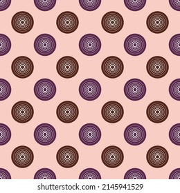 White circles are stacked on brown and purple background circles in patterns and backgrounds.