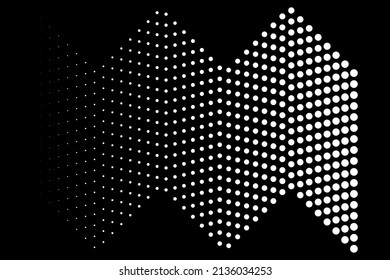White circles, zigzag halftone on the black background. Vector illustration.