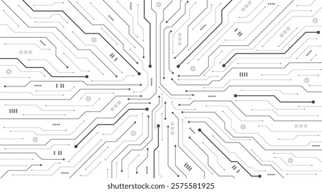 White circuit board background. High-tech circuit board digital technology. Top view electronic motherboard background. Vector illustration.
