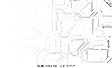 White Circuit Board Background with Modern Tech Chip Line Pattern, Ideal for Technology, Semiconductor, and Digital Themes. Vector Illustration.
