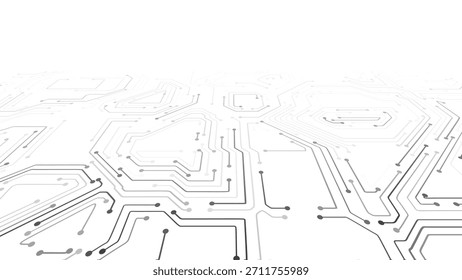 Fondo de Tablero de circuito blanco con patrón de línea de chip de tecnología moderna, ideal para Tecnología, semiconductores y temas digitales. Ilustración vectorial.
