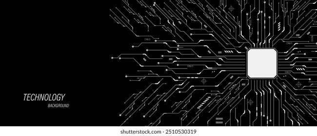 White circuit diagram on dark background. High-tech circuit board connection system.Central Computer Processors CPU Chip . AI technology concept. 