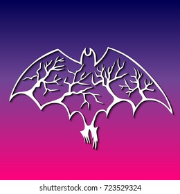 White circuit of horror bat on purple background