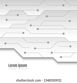 white circuit technology abstract background, innovative digital system space wallpaper, template for website cover poster banner brochure and more, flat vector graphic design 