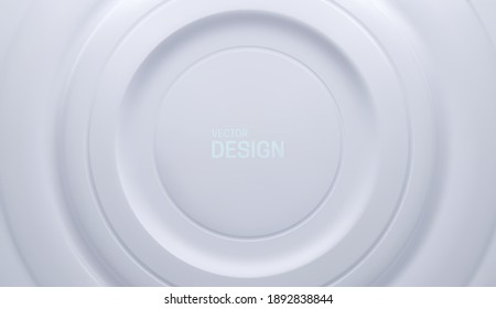 White circular background. Soft geometric backdrop. Neumorphism style vector illustration. Abstract concentric geometry. Minimalist decoration.