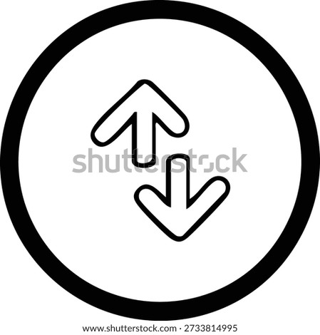 White circular with a black border and outline arrows showing vertical movement down