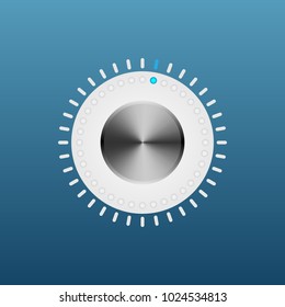 White circular button in metal style. Vector button regulator.