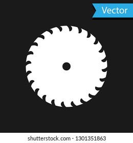 White Circular saw blade icon isolated on black background. Saw wheel. Vector Illustration