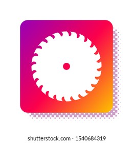 White Circular saw blade icon isolated on white background. Saw wheel. Square color button. Vector Illustration
