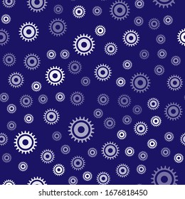 White Circular saw blade icon isolated seamless pattern on blue background. Saw wheel.  Vector Illustration