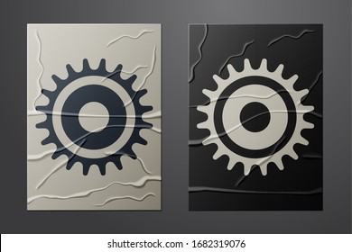 White Circular saw blade icon isolated on crumpled paper background. Saw wheel. Paper art style. Vector Illustration