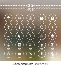 White Circus Icons flat is on blurred background