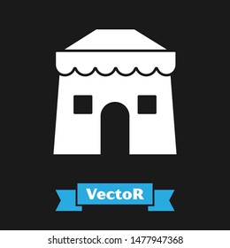 White Circus tent icon isolated on black background. Carnival camping tent. Amusement park.  Vector Illustration
