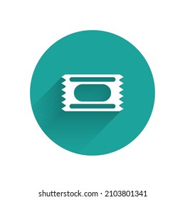 Icono de la entrada del circo blanco aislado con una sombra larga. Parque de atracciones. Botón Círculo verde. Vector