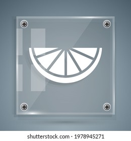 White Citrus fruit icon isolated on grey background. Orange in a cut. Healthy lifestyle. Square glass panels. Vector Illustration