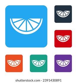 Icono de cítricos blancos aislado en fondo blanco. Naranja en un corte. Estilo de vida saludable. Establezca iconos en los botones cuadrados de color. Ilustración vectorial