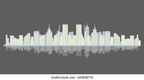 white city vector skyline. abstract cityscape illustration, modern buildings , reflection
