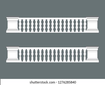 White classic balustrade set isolated, architectural elements set