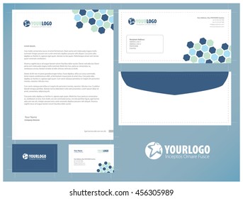 White classic corporate stationery template design with polygon pattern elements