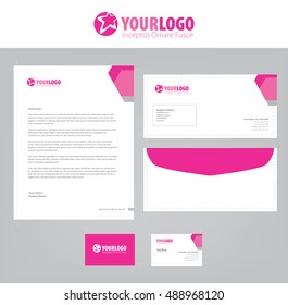 White classic corporate stationery template design with Pink Circle elements.