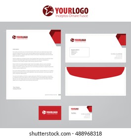 White classic corporate stationery template design with Red Circle elements.
