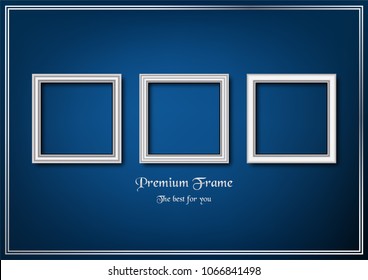 White classic frame on blue gradient background.