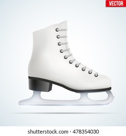 White classic ice figure skates. Sport equipment. Side view. Vector Illustration isolated on white background.