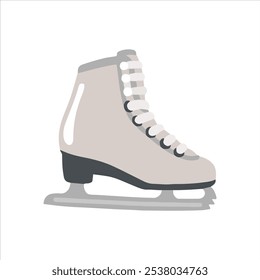 Patín de figuras de hielo clásico blanco. Vista de diapositivas. Vector emoticono ilustración de una zapatilla de patinaje. patín de hielo. 