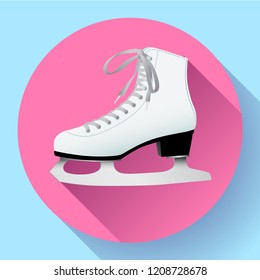 White classic ice skates icon on pink, equipment for winter outdoor activities, figure skating, vector illustration in flat style