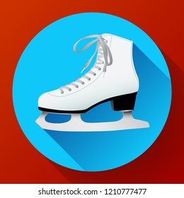 White classic ice skates icon on blue, equipment for winter outdoor activities, figure skating, vector illustration in flat style