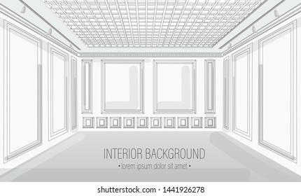 White classic interior design background Vector illustration. Detailed elegant decoration