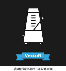 White Classic Metronome with pendulum in motion icon isolated on black background. Equipment of music and beat mechanism.  Vector Illustration