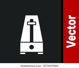 White Classic Metronome with pendulum in motion icon isolated on black background. Equipment of music and beat mechanism.  Vector