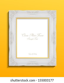 White classic photo frame on yellow wall background - Vector illustration